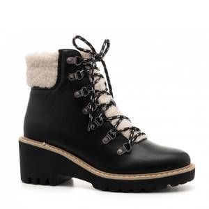 NEW CORKYS FOOTWEAR women's sherpa wedge boots in black